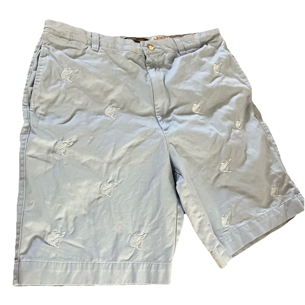 Berle Washed Stoned and Beaten fish Embroidered Shorts Mens Size 38 Blue